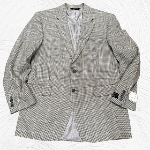 Jos A Bank Executive Blazer Gray Silk Wool 42R Houndstooth Windowpane $395 NWT - Picture 2 of 11
